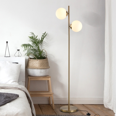 HOMCOM Candeeiro estilo Candeeiro de Pé para Sala Néo Retro 2 Cabeças Esféricas Máx. 40 W Metal Dourado