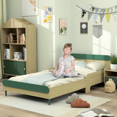 Aiyaplay Cama para Criança Cama no Chão para Crianças de 3-10 Anos com Barreira de Segurança Estrado de Ripas Incluído Verde
