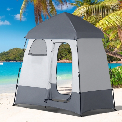 Outsunny Tenda de Duche Pop Up Tenda de WC de Instalação Instantânea com Saco de Transporte 220x125x230 cm Cinza Claro