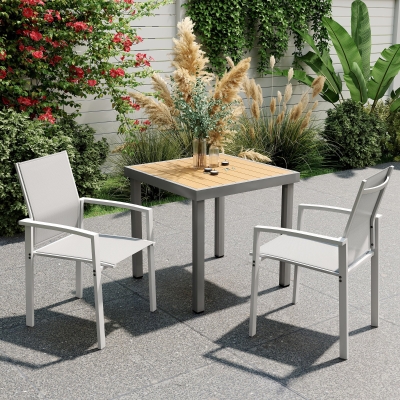 Outsunny Conjunto de 2 Cadeiras de Jardim Empilháveis com Assento Respirável em Aço e Textileno 56x58x89 cm Cinza Claro
