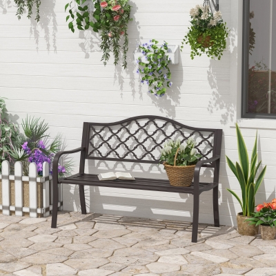 Outsunny Banco de Jardim 3 Lugares em Estilo Rústico Chique 128x60x89 cm Metal Epóxi Anticorrosivo Fundição Marrom
