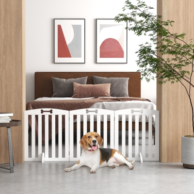 Pawhut Barreira de Segurança para cães Barreira Dobrável para Cães Pés de Apoio Pontas Antiderrapantes 155x30x61 cm Branco