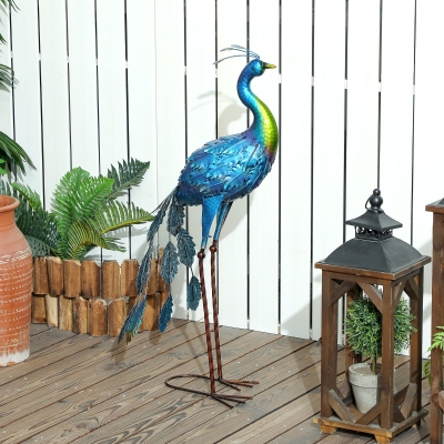 Outsunny Estátua de Pavão de Jardim decoração de Jardim Exterior em Metal Resistente Aos Elementos 40x43x83 cm Multicolorido