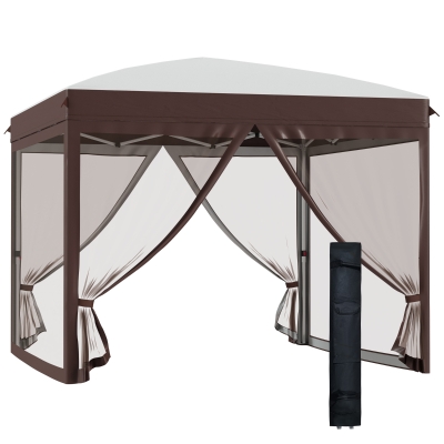 Outsunny Gazebo de Jardim 3x3 m com Mosquiteiro e Bolsa de Transporte com Rodas Cor Creme