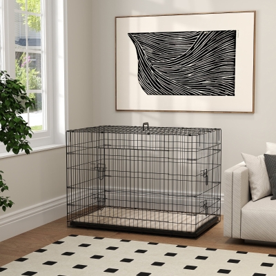Pawhut Gaiola de Transporte Dobrável para Cães com Alça Bandeja Removível Acolchoado Incluído 105x70x75 cm Preto
