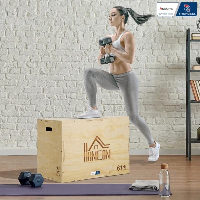 HOMCOM Caixa de Saltos Pliométrica 3 em 1 Colaboração FP Andebol Salto Musculação Fitness 61x51x76 cm em Madeira