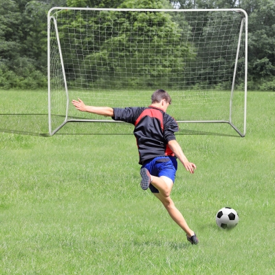 HOMCOM Objetivo de Futebol Gaiola de Futebol Objetivo de Treino 301x120x200 cm Chassi em Metal Epóxi Rede PP Estacas Incluídas Branco