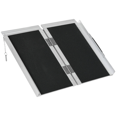 HOMCOM Rampa de Cadeira de Rodas Rampa de Carregamento Rampa de Acesso Antiderrapante Dobrável com Bordas de Segurança Prateado Preto