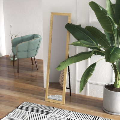 HOMCOM Espelho com Suporte para Parede ou para Colocar Retangular com Moldura de Madeira para Sala Quarto 37x155 cm Marrom Claro