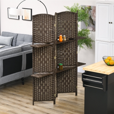 HOMCOM Biombo Separador de Divisão 4 Paineis 160x170 cm com 2 Prateleiras Dobrável em Madeira