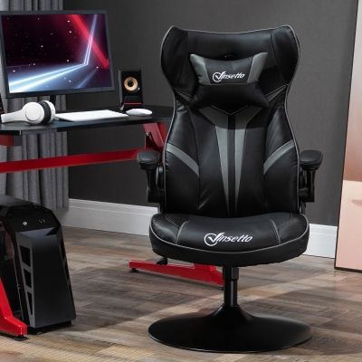 Vinsetto Cadeira de Gaming Giratória 360° Ergonómica Altura Ajustável Almofada Revestimento 67x70x106 -112 cm Cinza Claro e Preto