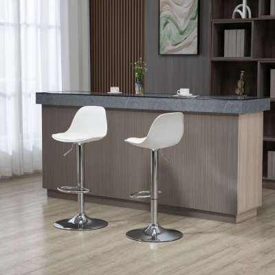HOMCOM Lote de 2 Bancos de Bar BancoAlta Cozinha com Encosto e Apoio para Os Pés Altura Ajustável 38x42x82-104 cm Branco