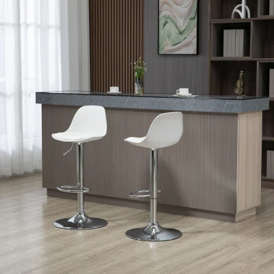 HOMCOM Lote de 2 Bancos de Bar BancoAlta Cozinha com Encosto e Apoio para Os Pés Altura Ajustável 38x42x82-104 cm Branco