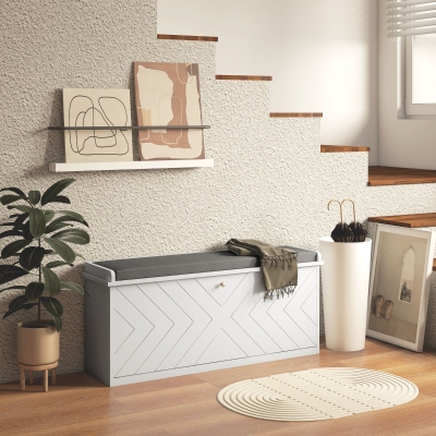 HOMCOM Banco de Sapatos com Gaveta Dobrável Almofada de Assento e Prateleira Ajustável 100x26x44,5 cm Branco