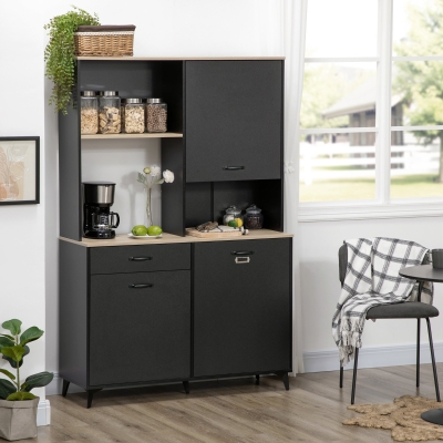 HOMCOM Buffet Alto estilo Industrial Multi Armário 3 Portas com Prateleira Gaveta Nicho Grande Balcão Metal Preto
