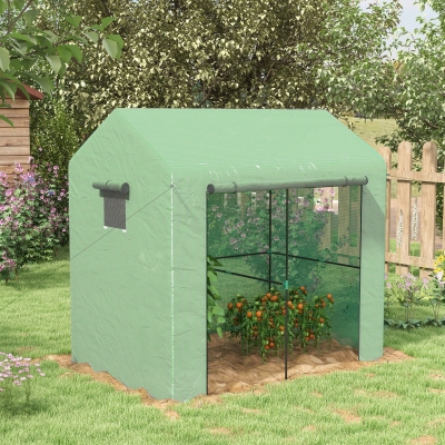 Outsunny Estufa de Jardim 2,8㎡ com 1 Grande Porta Enrolável e 2 Janelas 200x140x200 cm Verde