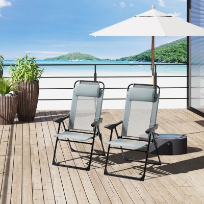 Outsunny Conjunto de 2 Cadeiras de Jardim Conjunto 2 Cadeiras Dobráveis Cadeira de Acampamento Braço Encosto Ajustável em 5 Posições