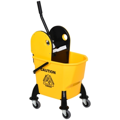 HOMCOM Carrinho de Limpeza Balde de Limpeza com Dispositivo de Torção 26 Litros Amarelo 44x36x90 cm