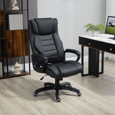 Vinsetto Cadeira de Escritório de Massagem Ergonômica Confortável Altura Ajustável Função de Inclinação Couro Sintético Preto