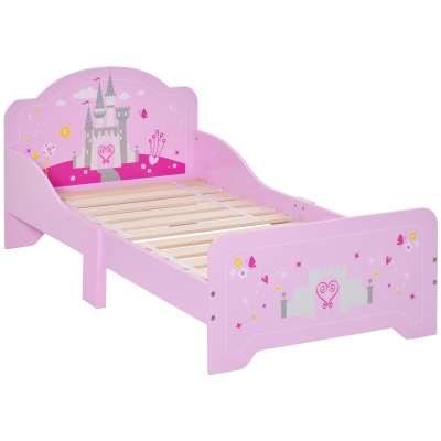 HOMCOM Cama Infantil para +3 Años Cama para Niños de Madera con Barreras de Protección Carga Máx. 50 kg 143x73x60 cm Rosa
