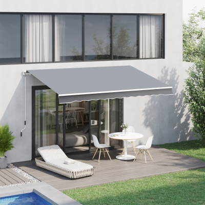 Outsunny Toldo Retrátil 395x245 cm Toldo Exterior Terraço Manivela Ângulo Ajustável Alumínio e Poliéster 280 g/㎡ Proteção UV Cinza