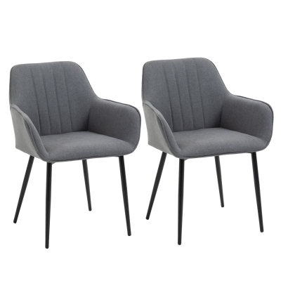 HOMCOM Pack de 2 Sillas de Cocina con Respaldo Reposabrazos y Patas de Metal para Salón 59,5x56,5x81 cm Gris Oscuro