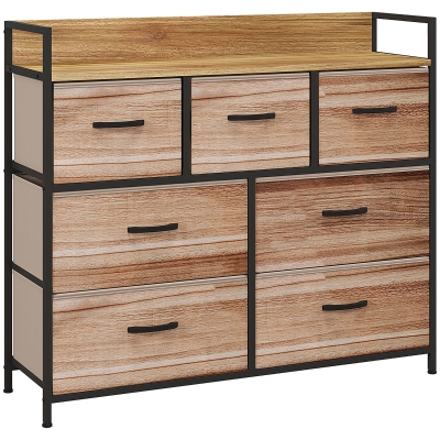 HOMCOM Cômoda 7 Gavetas Móvel de Armazenamento Gaveta de Tecido Dobrável Estrutura de Aço Preto 98x29x85 cm