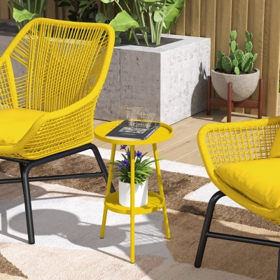 Outsunny Pequena Mesa de Apoio Redonda de 2 Níveis Mesa de Jardim para Terraço Sala Varanda em Metal Ø 32x51 cm Amarelo