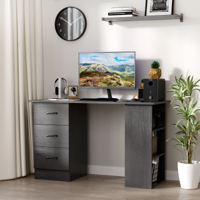 HOMCOM Mesa de Escritório com Armazenamento 120x50 cm Mesa de Computador Prateleiras e Gavetas para Espaços Pequenos Quarto Preto