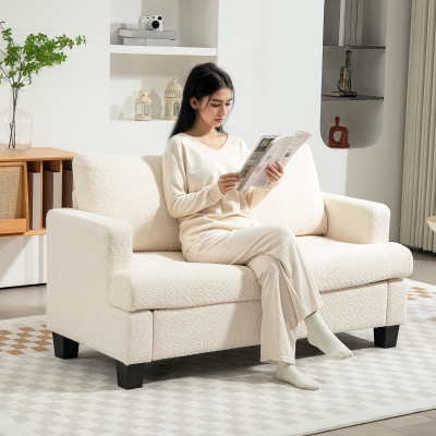 HOMCOM Sofá 2 Lugares 120 cm com Almofadas de Encosto Removíveis Tecido Chenille para Sala Quarto Escritório Bege