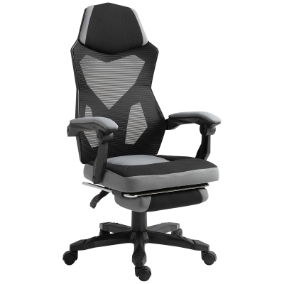 Vinsetto Cadeira de Escritório Poltrona Jogos Altura Ajustável Encosto Giratório Rodízios Repousa Pés 58x63x112-122 cm Cinza Preto