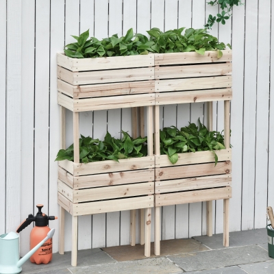 Outsunny Canteiros de Jardim em Pé Conjunto de 4 Canteiros em Pé Ajustáveis 50x30x60 cm Inserções de Irrigação Filme Protetor Pinho