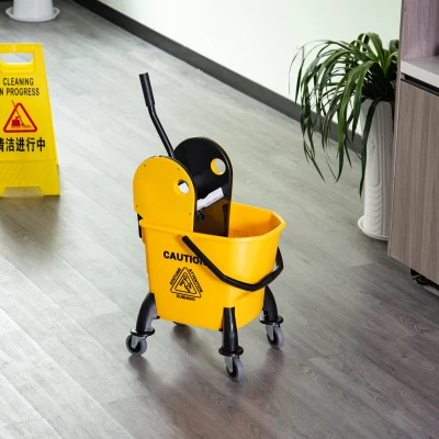 HOMCOM Carrinho de Limpeza Balde de Limpeza com Dispositivo de Torção 26 Litros Amarelo 44x36x90 cm