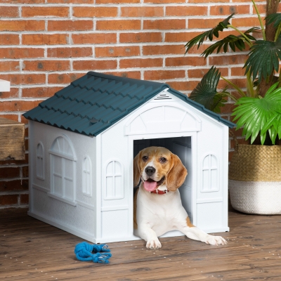 Pawhut Casinha para Cão Canil Exterior em PP Branco para Cães de Porte Pequeno e Médio 65x75,7x63 cm