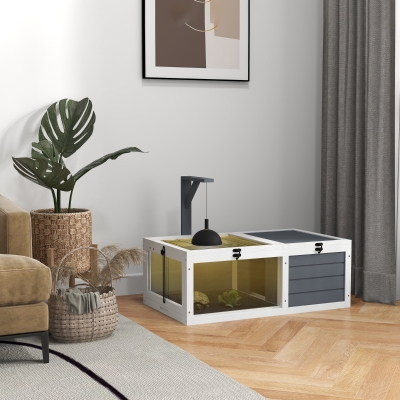 Pawhut Casa Recinto Gaiola para Pequeno Animal Tartaruga com 2 Espaços Suporte de Lâmpada 81x48x31,5 cm Cinza