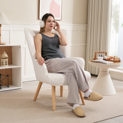 HOMCOM Cadeirão de Sala em Tecido Bouclé Capitonê e Estofado com Pés em Madeira 71x74x96 cm Bege