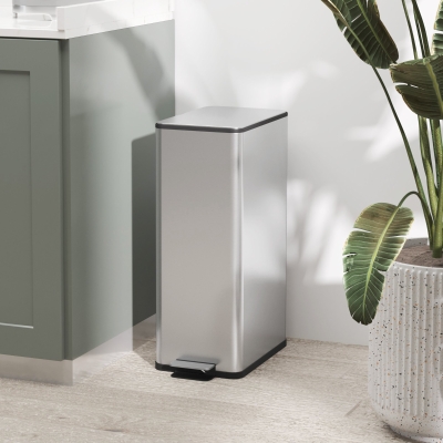 HOMCOM Lixeira de Cozinha 20L em Aço Inoxidável com Tampa de Fecho Suave Compacta com Balde Interno Removível