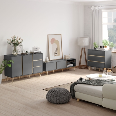 HOMCOM Buffet Baixo Móvel de Armazenamento com Pés Estilo Escandinavo 2 Portas 3 Gavetas 120x40x80 cm Cinza Antracite