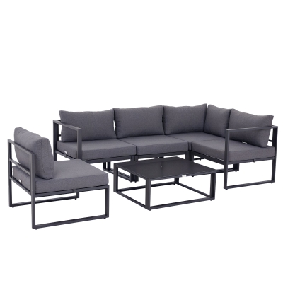 Outsunny Ensemble salon de jardin d'angle design contemporain style yachting 5 places modulable avec coussins et table basse aluminium gris