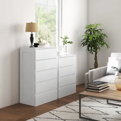 HOMCOM Cômoda 5 Gavetas Móvel de Armazenamento Sem Puxadores estilo Minimalista 60x38x100 cm Branco