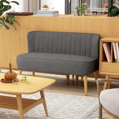 HOMCOM Sofá de 2 Lugares com estilo Retro Pernas em Madeira 117x56,5x77 cm Cinza Escuro