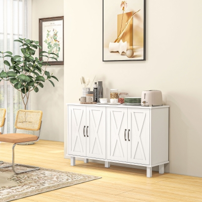 HOMCOM Móvel de Armazenamento Buffet Baixo 4 Portas com Prateleiras Ajustáveis em Altura Estilo Campestre Comprimento 120 cm Branco