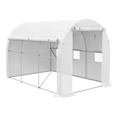 Outsunny Estufa de Jardim 6 ㎡ 3x2 m com 1 Porta 2 Paredes Laterais com Fecho de Correr 6 Janelas Branco