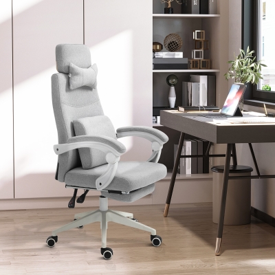 Vinsetto Cadeira de Escritório Cadeira de Gerente Conforto Encosto Ajustável descanso de Pés Rodízios 360° Linho 62x68x127 cm Cinza