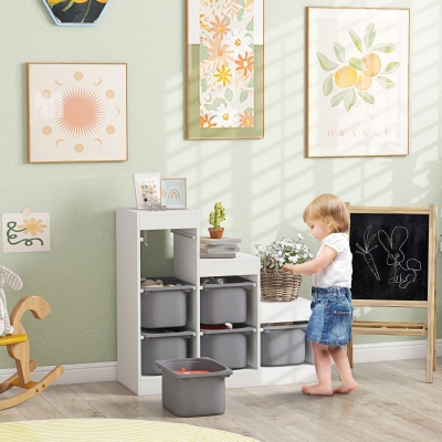 Aiyaplay Móvel de Armazenamento para Brinquedos Das Crianças 6 Recipientes Removíveis 3 Níveis de Armazenamento 96x38,5x90 cm Cinza