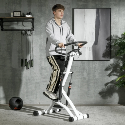 Sportnow Stepper com Guidão 12 Níveis de Resistência Ajustáveis Tela LCD 2 Rodas e Pedais Antiderrapantes Branco e Preto