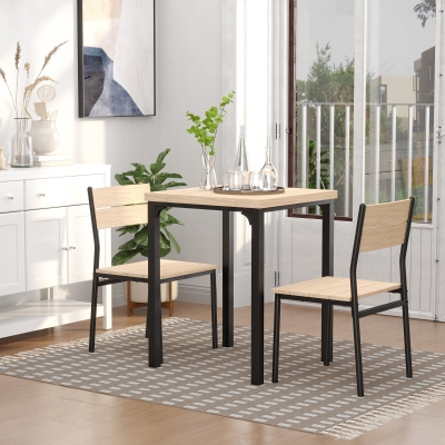 HOMCOM Conjunto Mesa e Cadeiras para 2 Pessoas Mesa de Cozinha Mesa de Jantar 3 Peças com 2 Cadeiras Encaixáveis Carvalho Claro