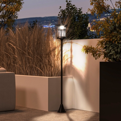 Outsunny Lampião Solar de Jardim Alto 184 cm com Luz LED Branco Frio e Ip44 Preto