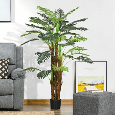 HOMCOM Palmeira Artificial 1,6 m Árvore Artificial Tronco Ramos Musgo Folhas Grande Realismo Vaso Incluso