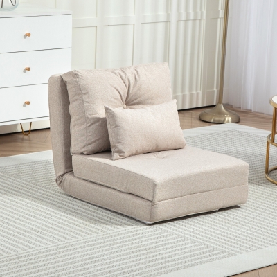 HOMCOM Sofá Cama Conversível Sofá 1 Lugar com 1 Travesseiro com Encosto Ajustável Bege